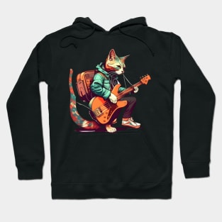 Funny Happy Rock Cat Playing Guitar Guitarist Hoodie